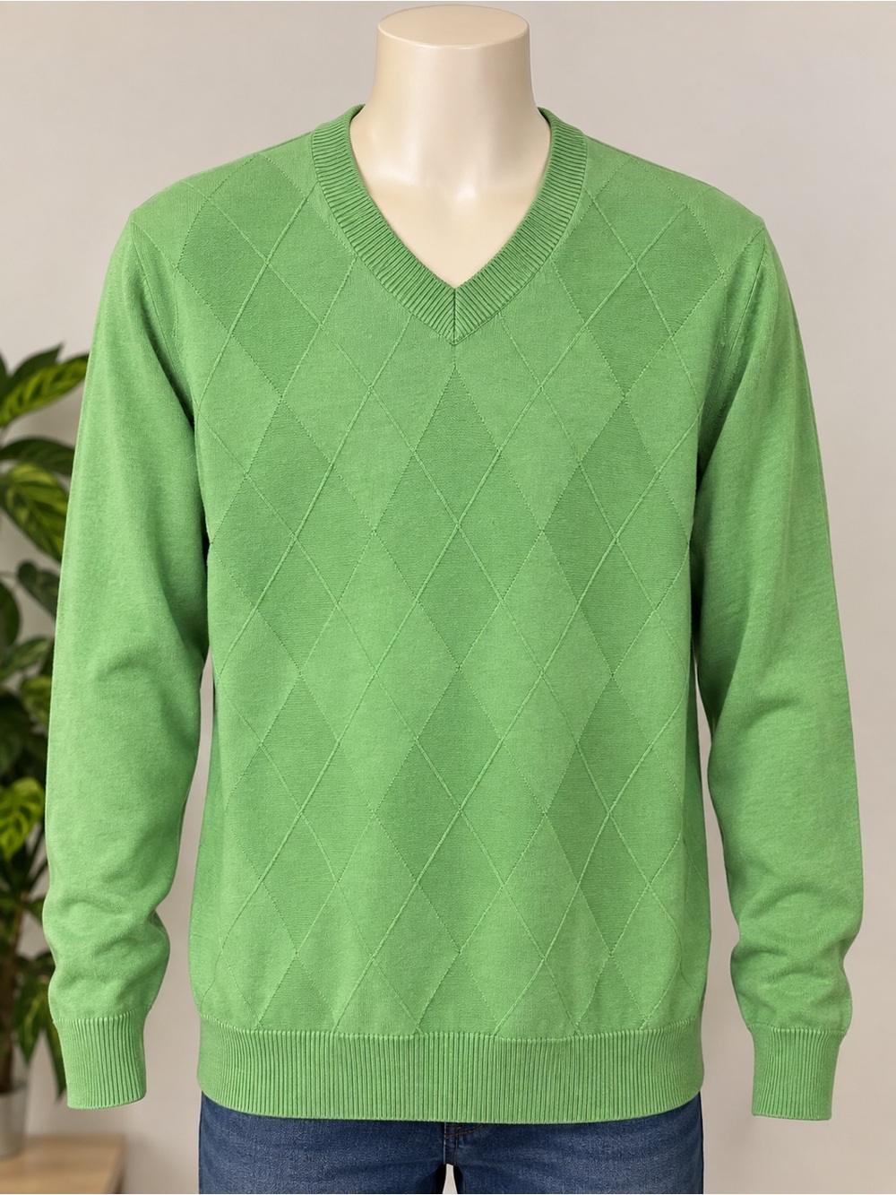 Men's Green V-Neck Sweater